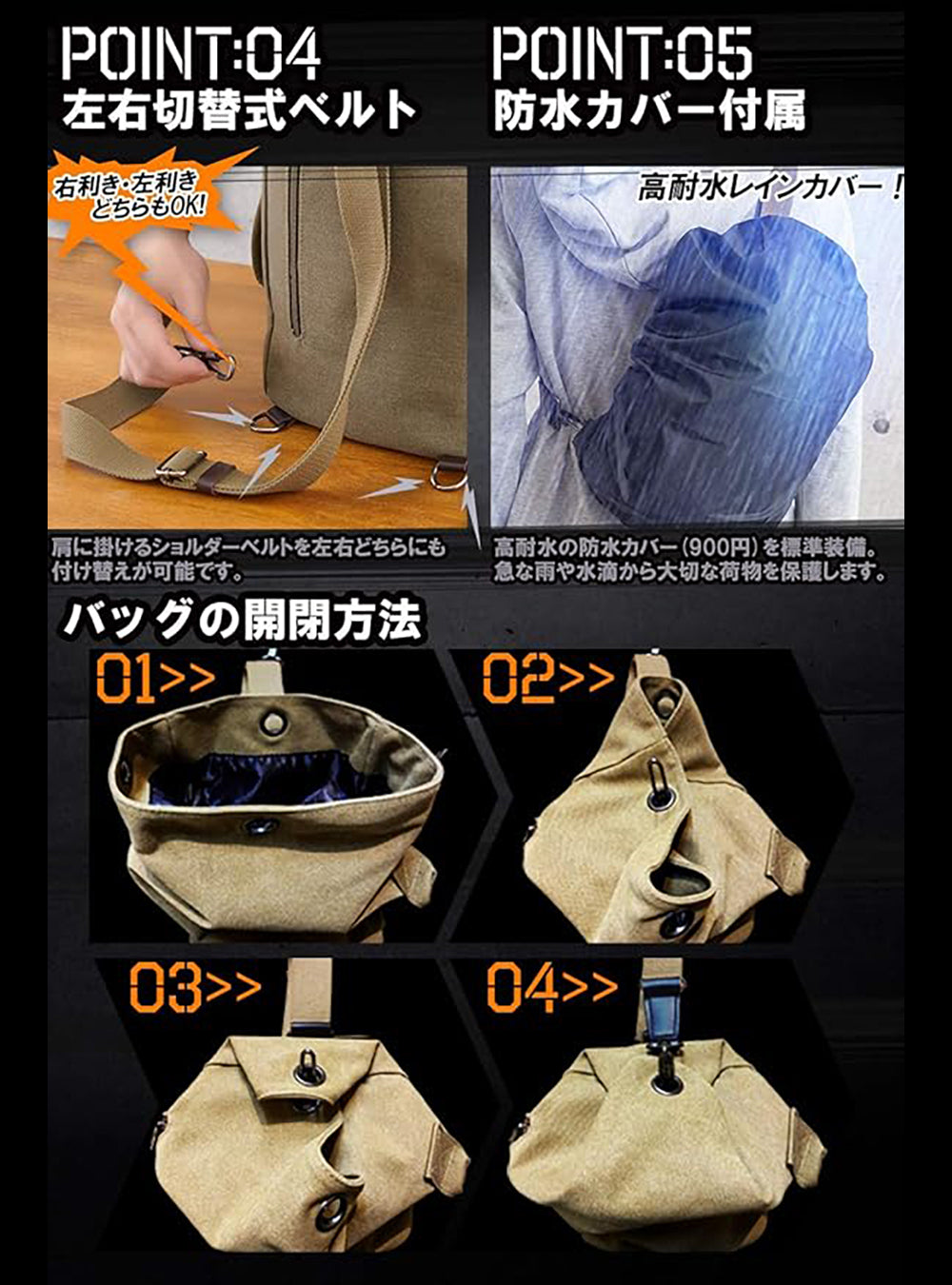 帆布ワンショルダー　斜め掛けボディーバッグ【ベージュ、ブラック、グリーン】