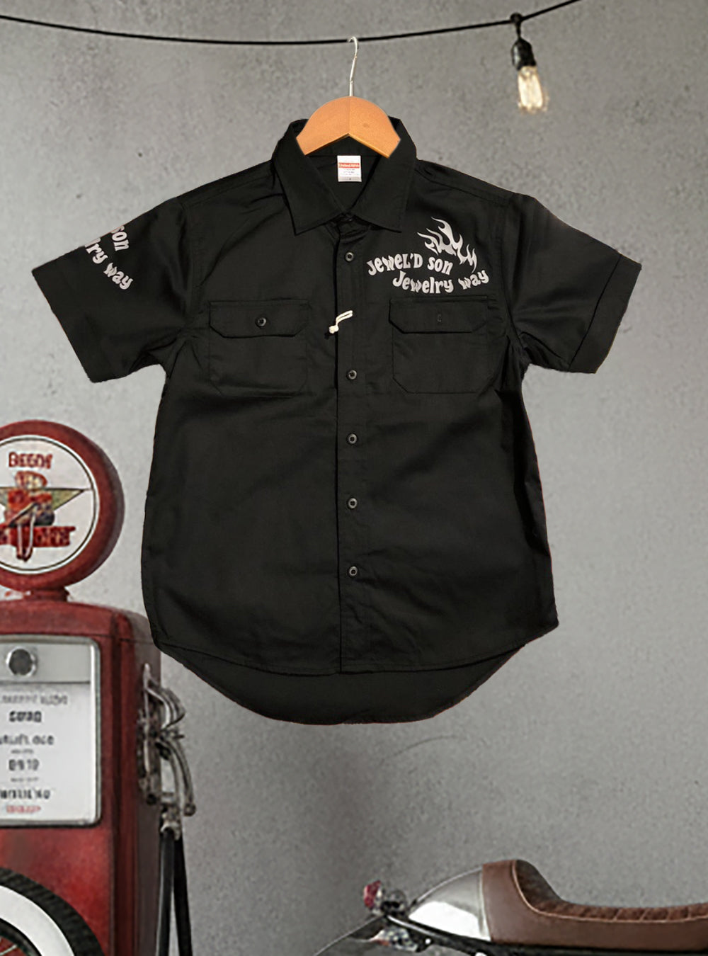 ワークシャツ 半袖【Fire】黒